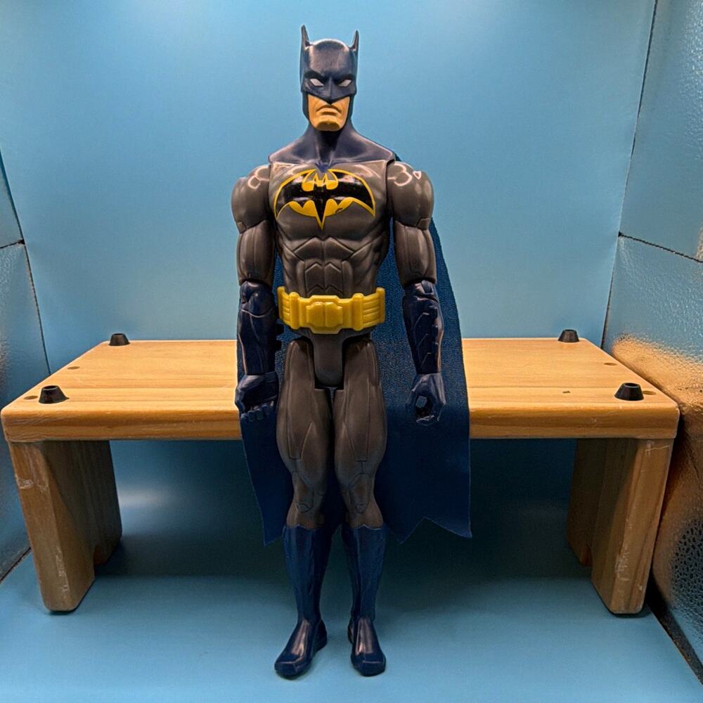 Batman Action Figure w/ Blue Cloth Cape Gray Suit Yellow Belt Comic Book Heroes